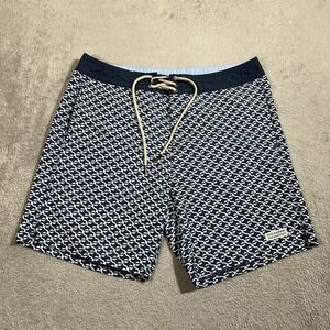 Fair Harbor Board Shorts Mens 34 Blue White Swim Beach Surfing Stretch Trunks